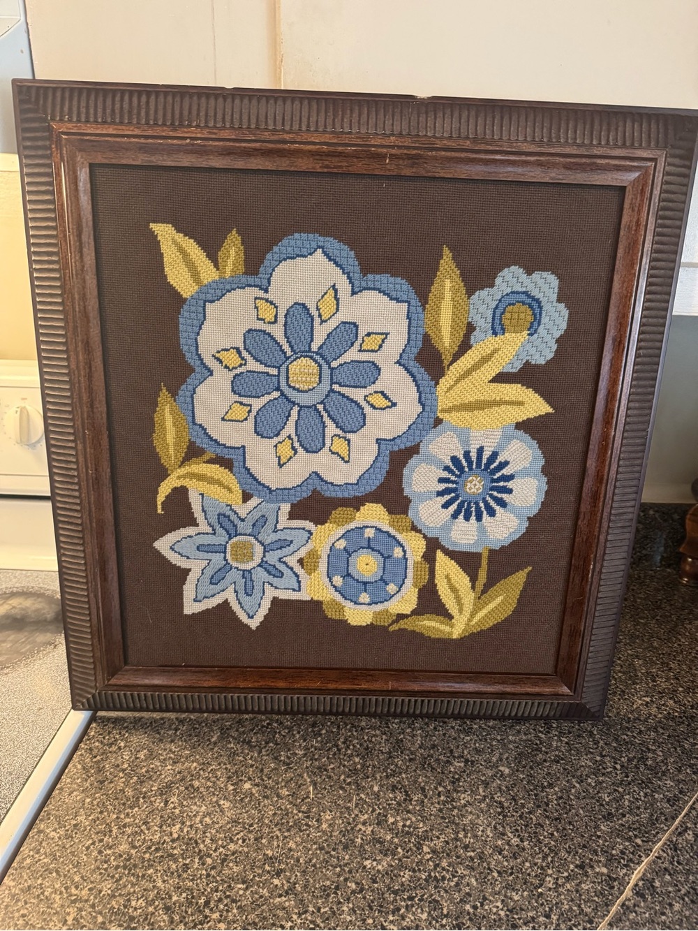 VTG 1970s Framed Floral Needlepoint Art
